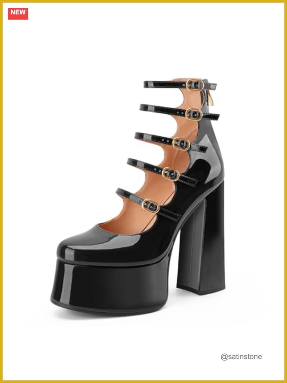 Patent Leather Platform Mary Jane Heels Chunky High Heels